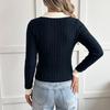 European 2026 Autumn/Winter Women's Polo Collar Knit Sweater - Simple Commuting Style, Fake Two-Piece Design