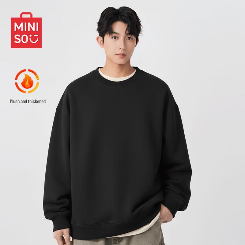 MINISO Men's Fleece-Lined Round Neck Pullover Sweatshirt