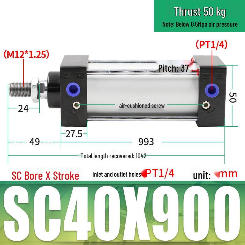 SC63 High Thrust Small Pneumatic Cylinder, Model SC40/50/80/100*125X150X200X500-S