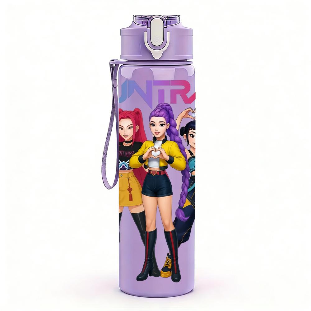 1PC Hunrix Girl Character Group Graphic,750ml Color Plastic Sports Water Bottle,Leakproof Flip Straw Lid,Suitable for Sports Office Home Use