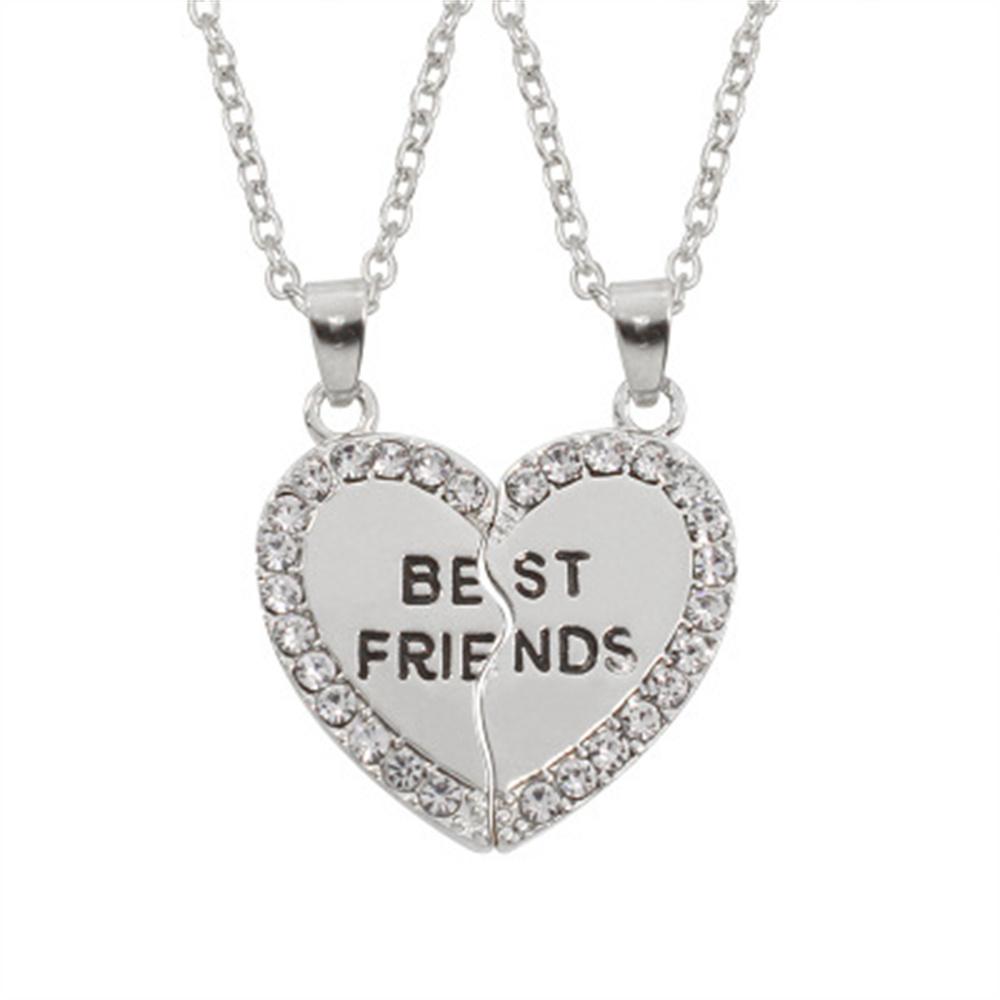 Zircon Best Friend Zircon Love Couple Pendant Necklace 2 Pcs/ Set Rainbow Broken Heart BFF Good Friends Friendship Jewelry Gift