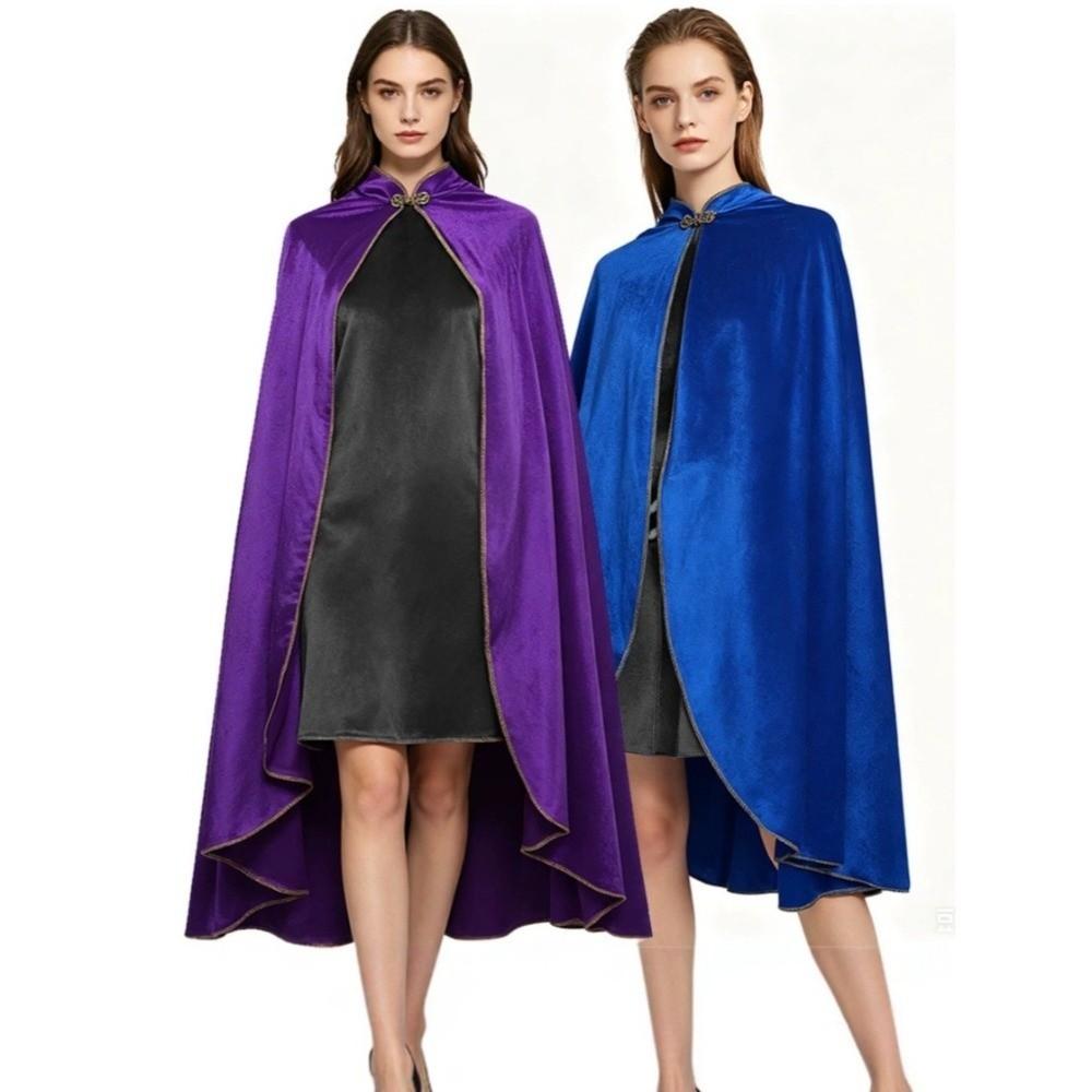 Solid Color Halloween Cloak Golden Trim Velvet Cape Zombie Party Props Gothic Costume Cape Queen