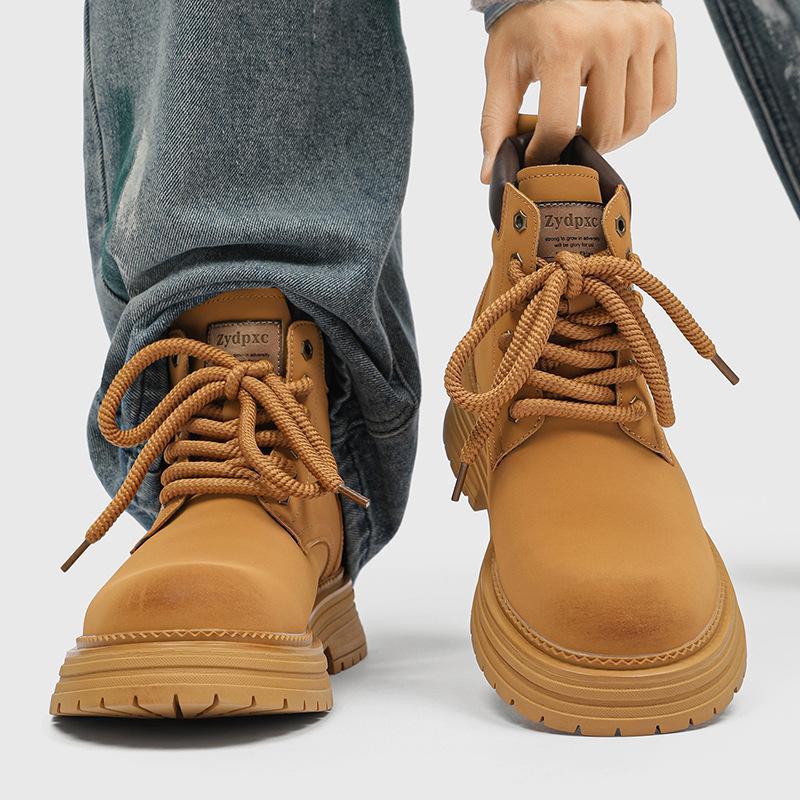 Buty Martin męskie za kostkę zimowe aksamitne 2025 nowe dla par wysokie buty rabarbarowe buty robocze 1681 żółty-G