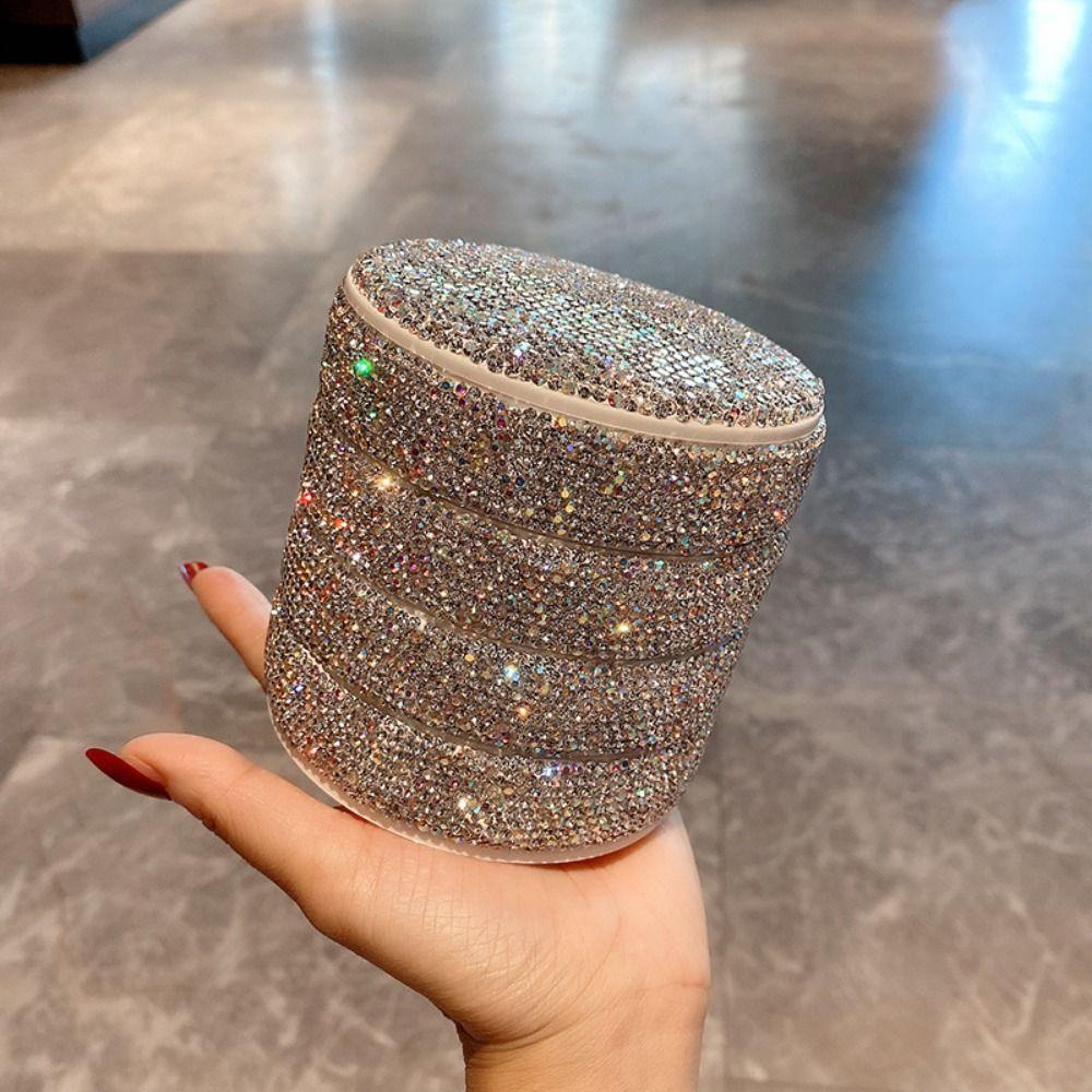 Sparkling Rotating Jewelry Storage Box 4 Layers with Lid Rhinestones Desk Organizer Decorative Rotatable