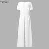 ZANZEA Women Elegant Square Collar Casual Short Sleeve Wide Leg Jumpsuits