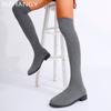 Fashion Women Knitting High Boots Flats Over The Knee Shoes Woman 2025 Trend Winter Fashion Cozy Dress Walking Sock Boots Mujer Botas