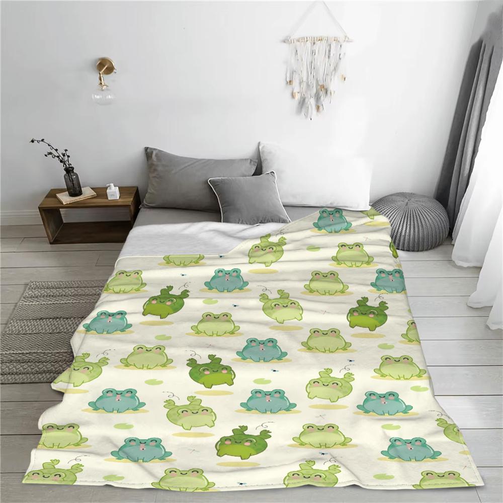 Cartoon Green Frog Flannel Blankets Warm Winter Travel Bedroom Sofa Bithday Gifts For Kids Soft Throw Blanket