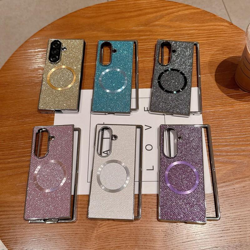 Shockproof Phone Case Z Fold 8/7/6/5/4/3 Glitter Electroplated Wireless Charging Magnetic Ring Foldable Protective Cover