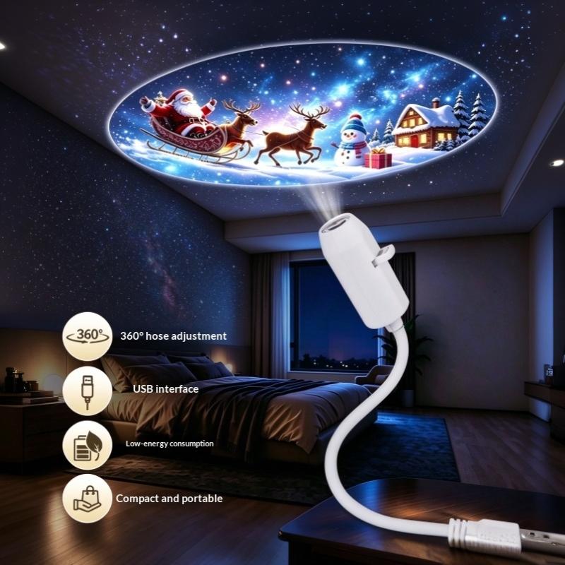 1 Set Usb Projection Lamp Christmas Main Image Projector Light 24 Patterns For Bedroom Home Decor