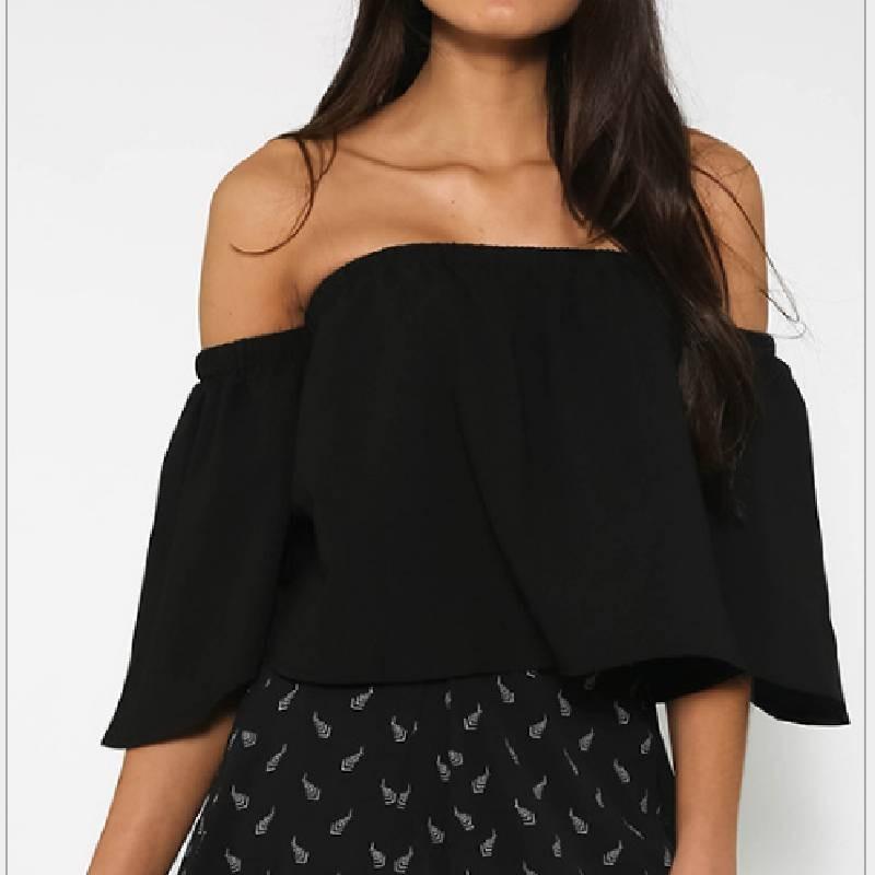 Stylish Summer Off Shoulder Ruffle Hem Loose Fit Top Women Urban Fashion Tee
