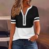 European-American Cross-border Fashion Color Block Zipper Short Sleeve Top