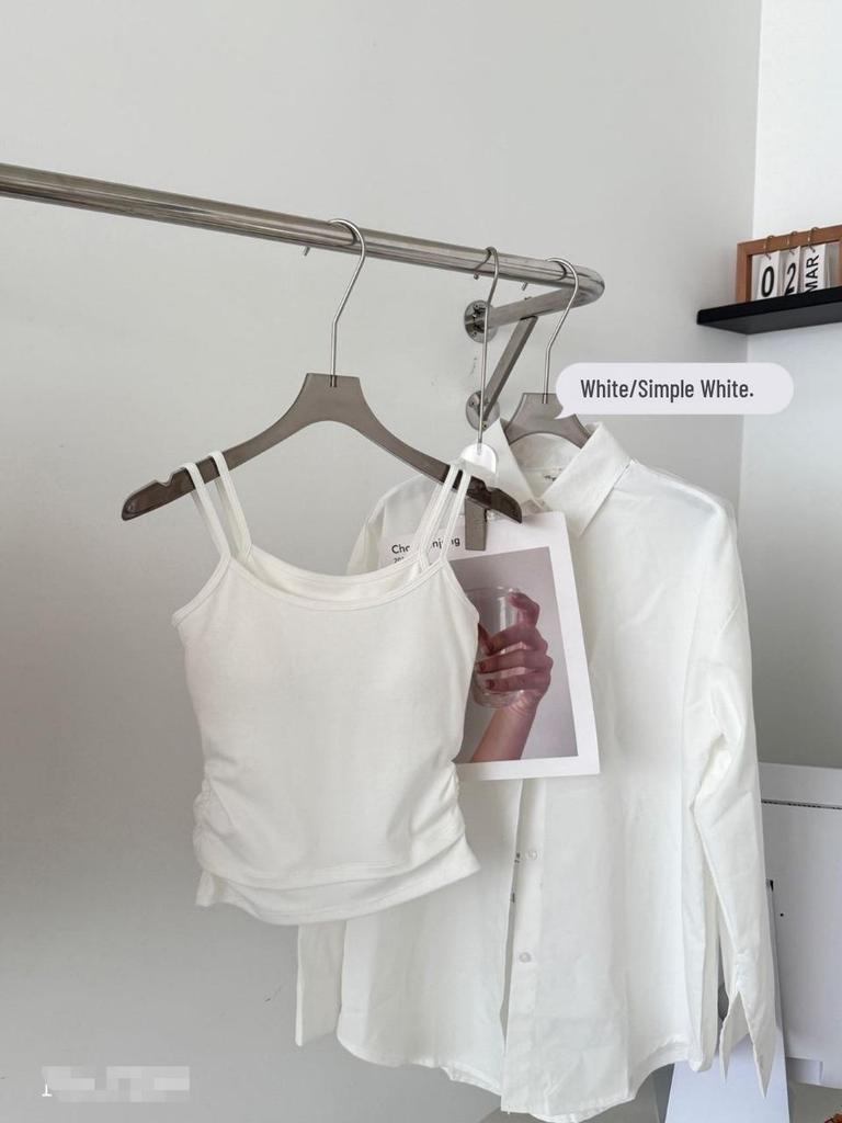 Korean-Style Girlish Camisole Vest with Pleated Inner Layer and Chest Pads