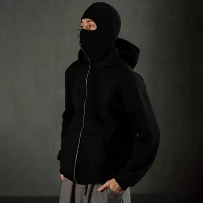 Unisex Balaclava Hoodie Warm Loose Hooded Jacket Zip-Up Casual Jacket
