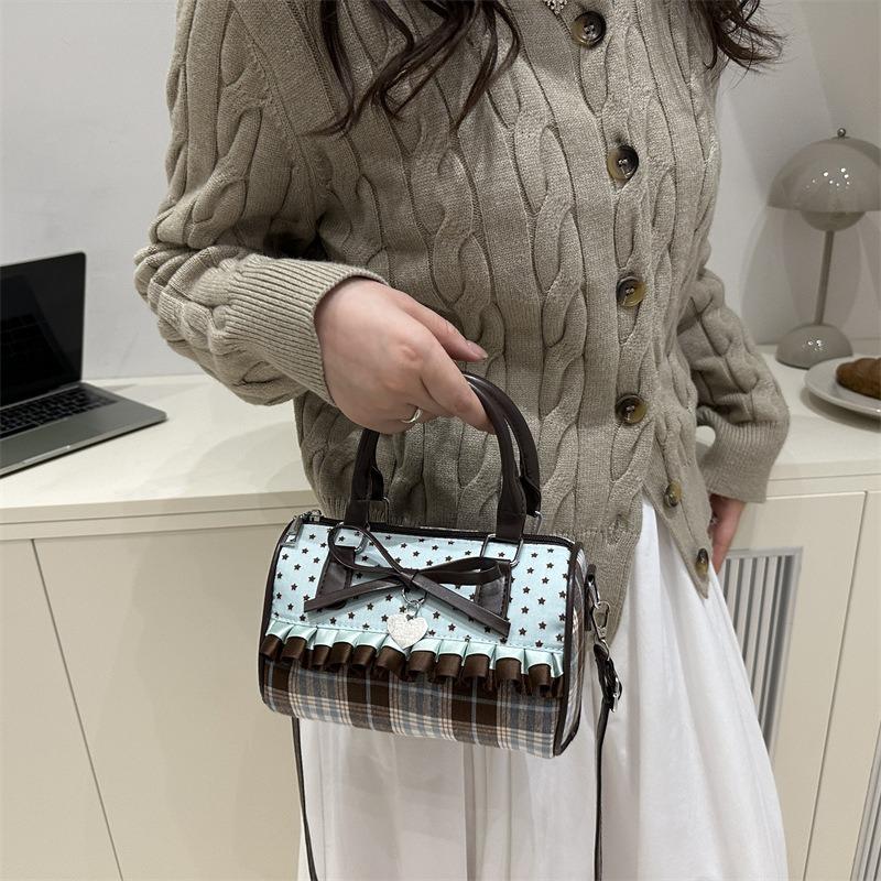 Canvas plaid sweet girl bow shoulder bag women's new fashion sweet cool shopping out messenger bag