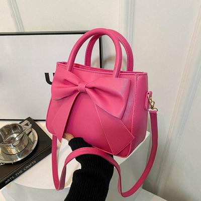 Fashion Faux Leather Bow Decor Crossbody Bag For Women Vintage Solid Color Top Handle Small Sqaure Shoulder Bag KTY
