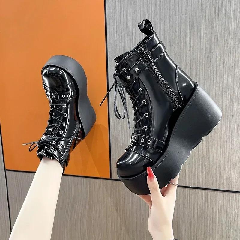 Grote Maat Nieuwe Gothic Stijl Platform Vampire Cosplay Dames Kuitlaarzen 2024 Winter Sleehakken Comfortabele Dames Motorlaarzen Schoenen42