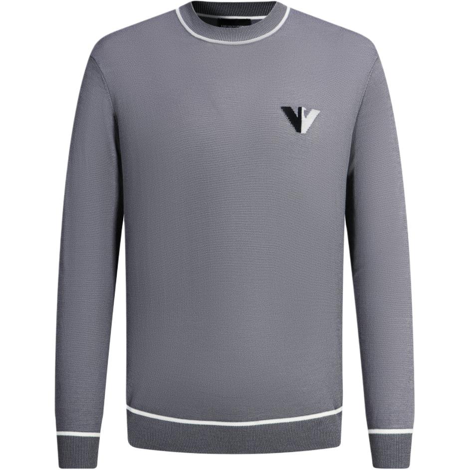 Emporio Armani FW24 Contrast Trim Logo Embroidered Crew Neck Long Sleeve Sweater Men sweater Purple Gray 6D1MXH-1MJLZ-F627 M