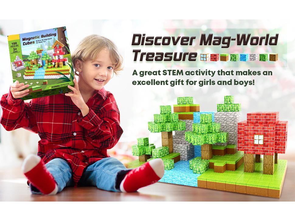 Minecraft Magnetic Cube Building Blocks - Children's Primitive Forest Construction Toy
