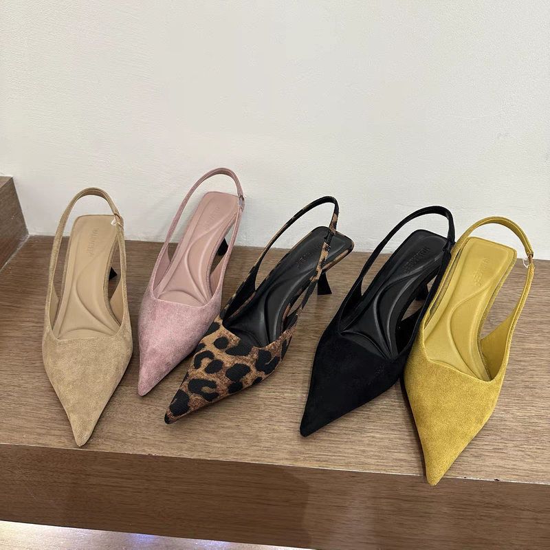 French leopard print high heels bag head sandals fairy shoes 2025 new spring and summer temperament pointed single shoes