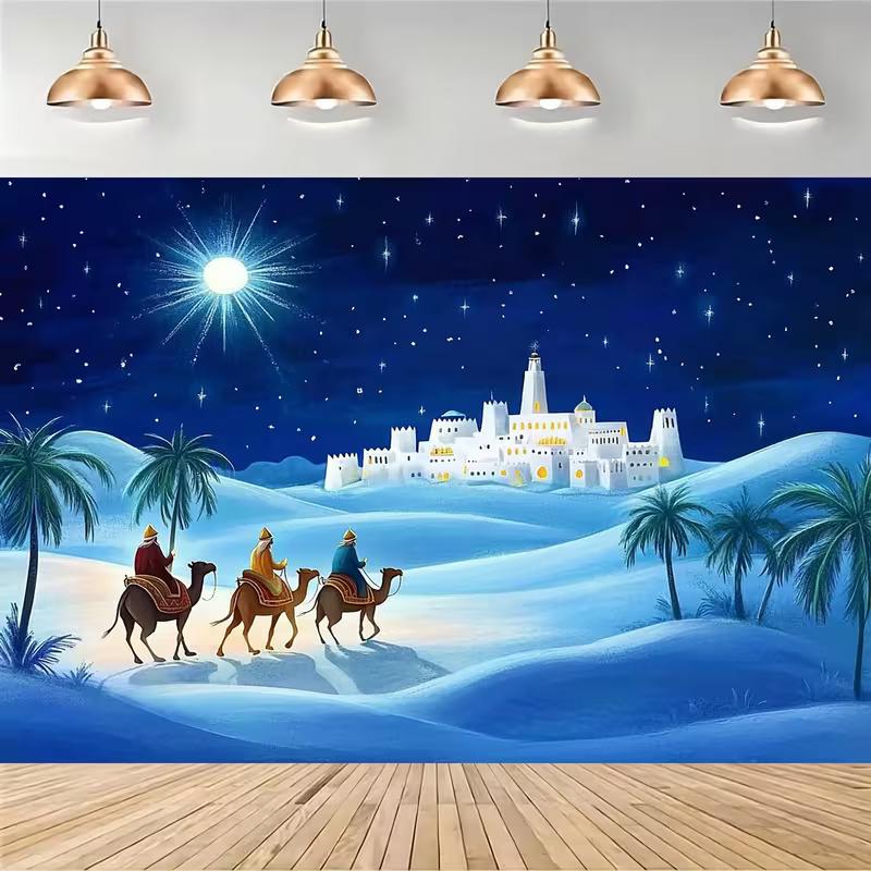 2D Blue Desert Three Kings Backdrop for Religious Themed Celebrations