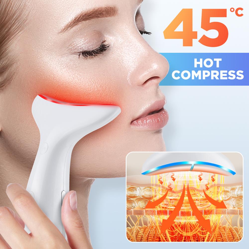 3 Colors LED Neck Beauty Device EMS Facial Lifting Massager Double Chin Remover Heat Therapy Face Skin Rejuvenation Instrument