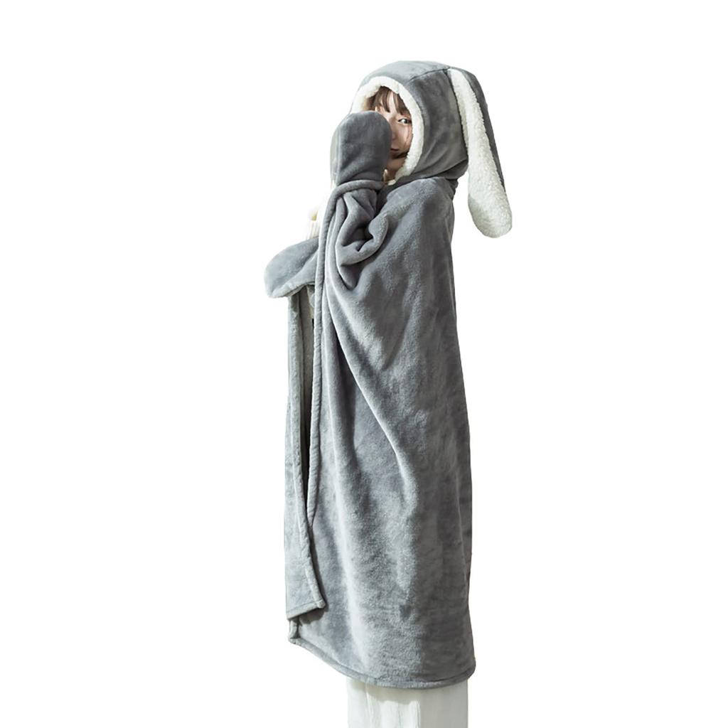 TOWYYO Wearable Blanket for Women and Cute Bunny Heart Flannel Machine Cold Weather Warm Kids, Ears, Hooded, Print, Gloves, Button-Front Opening,