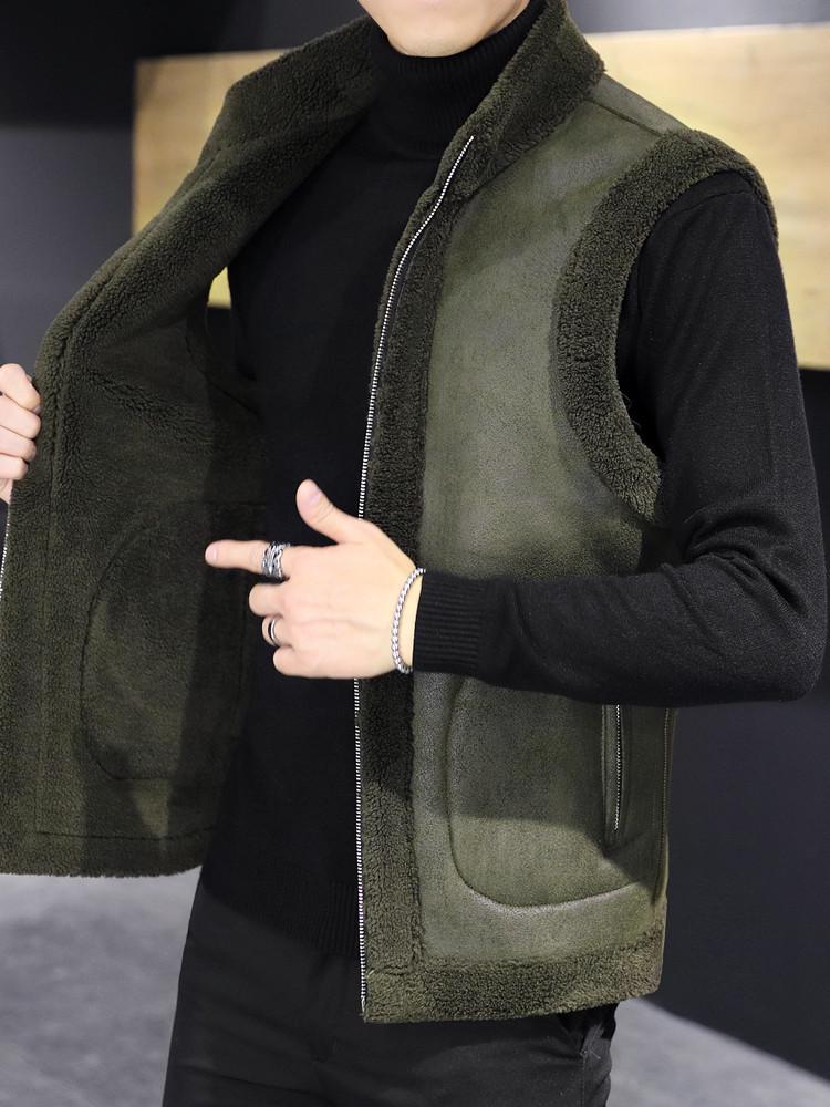 Woodpecker Men's Reversible Fleece and Leather Vest - Autumn/Winter Lambswool Sleeveless Jacket