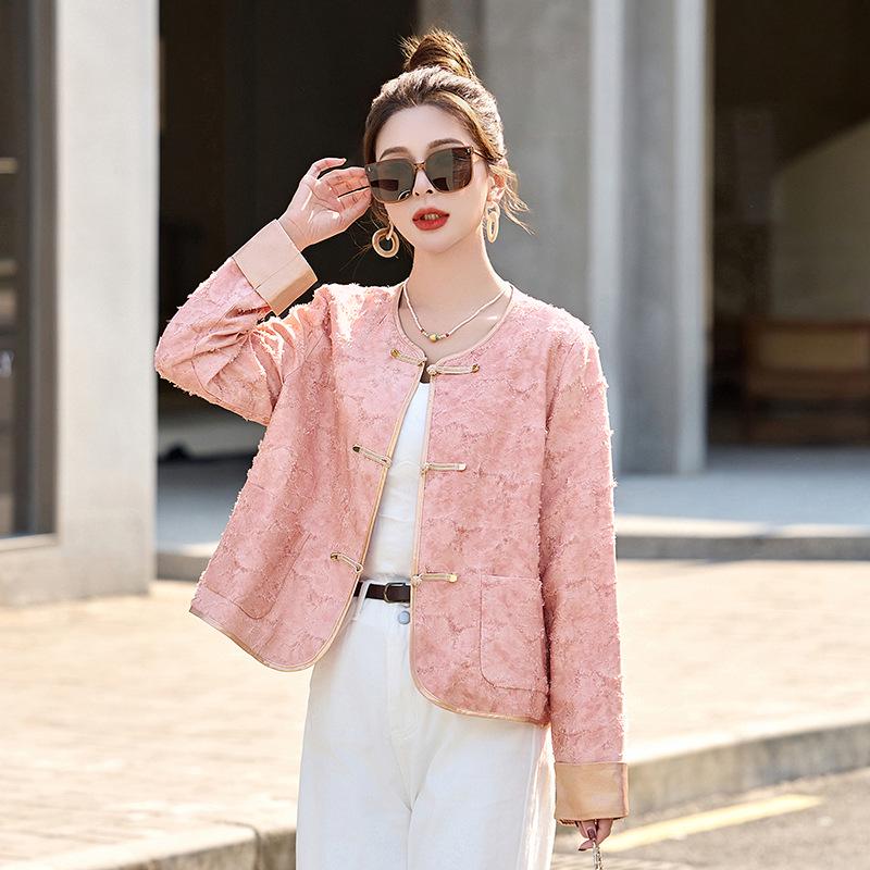 Jachetă de damă de primăvară 2025 în stil chinezesc, de slăbit, de modă, cu nasturi broască - RX8203