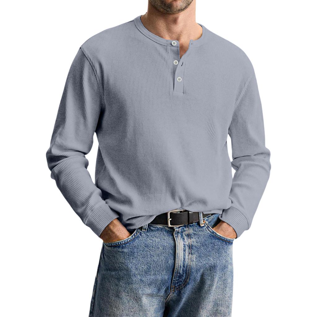Men's Casual Knit Button-Up Long-Sleeve Shirt