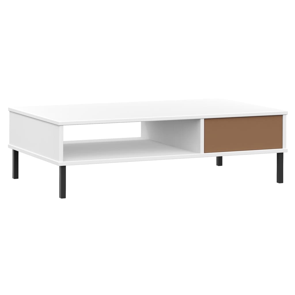  OSLO Coffee Table, Metal Legs, White, Pine Wood