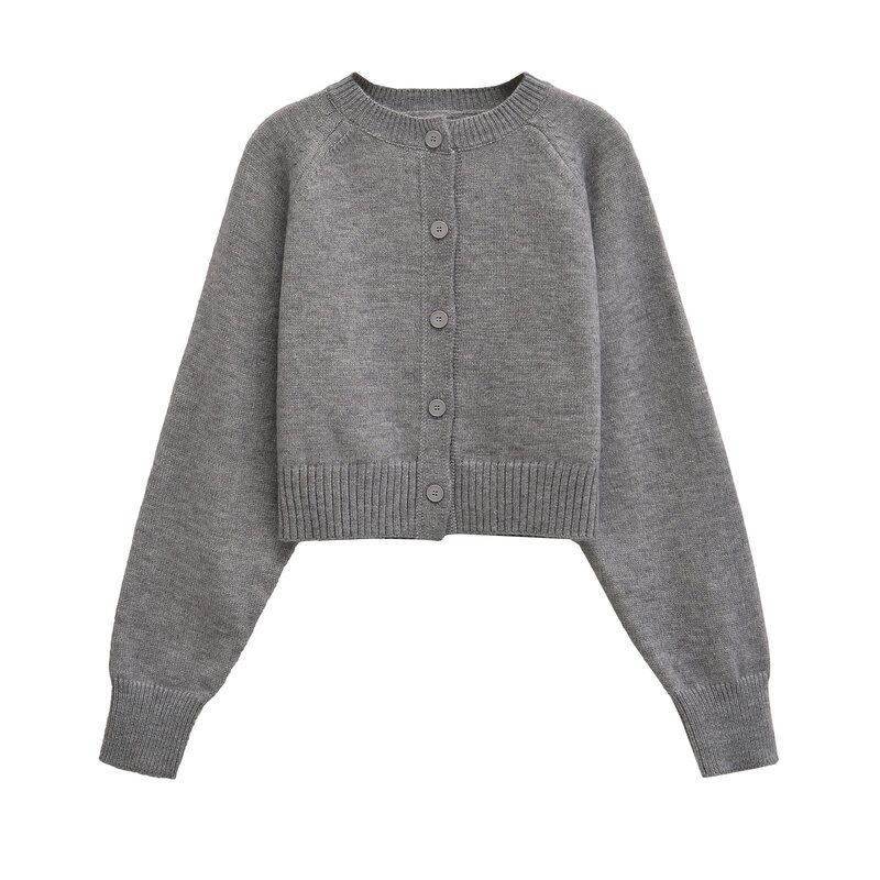 Fashion Style 2024 Autumn Women's New Short Slim Looking Easiest for Match round Neck Wool Cardigan Pink Outwear 1244418003