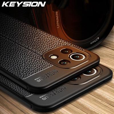 KEYSION Shockproof Case for Xiaomi Mi 11 Lite Leather Texture Soft Silicone Phone Back Cover for Xiaomi Mi 11i 10S