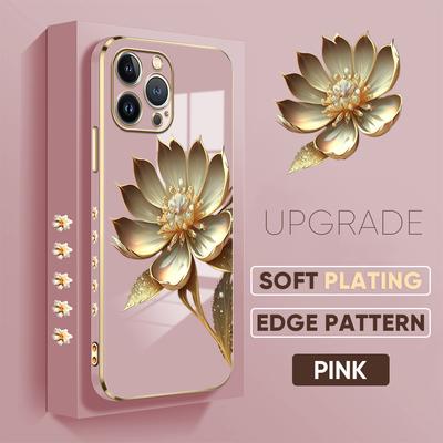 Luxury Golden Lotus Flower Plating Case for VIVO V27 V23E V25 Y21 Y21S Y02 OPPO A31 A15 Realme 10 C11 8 9 HUAWEI P40 Pro P30 Mate Nova Honor Cover