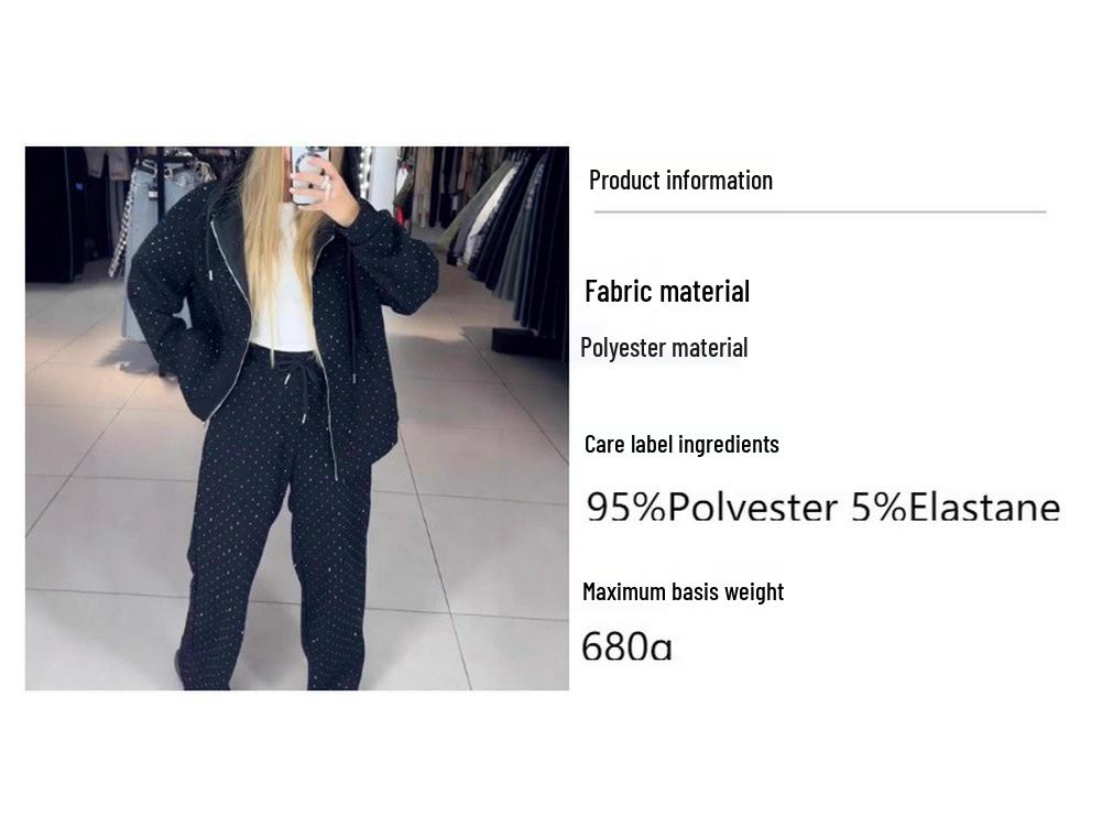 Women's Autumn/Winter Casual Hooded Sweatshirt and Wide-Leg Pants Set with Full Diamond Design