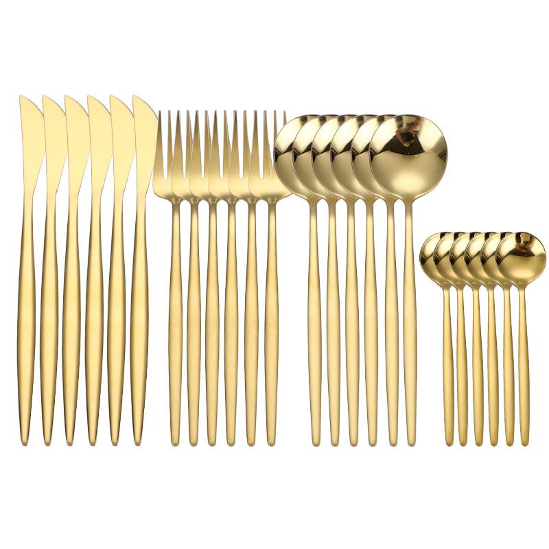 Dinnerware Black Gold Stainless Steel Cutlery Set Flatware Dining Knife Fork Tea Spoon Kitchen Dinner 24Pcs Western Tableware