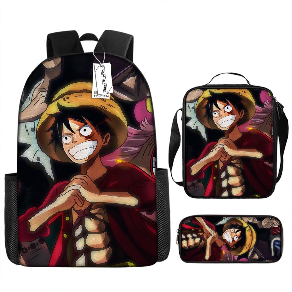 Animation Peripheral Student School Bag ONE PIECE Cartoon School Bag Girls and Boys Three-piece Set Backpack Satchel