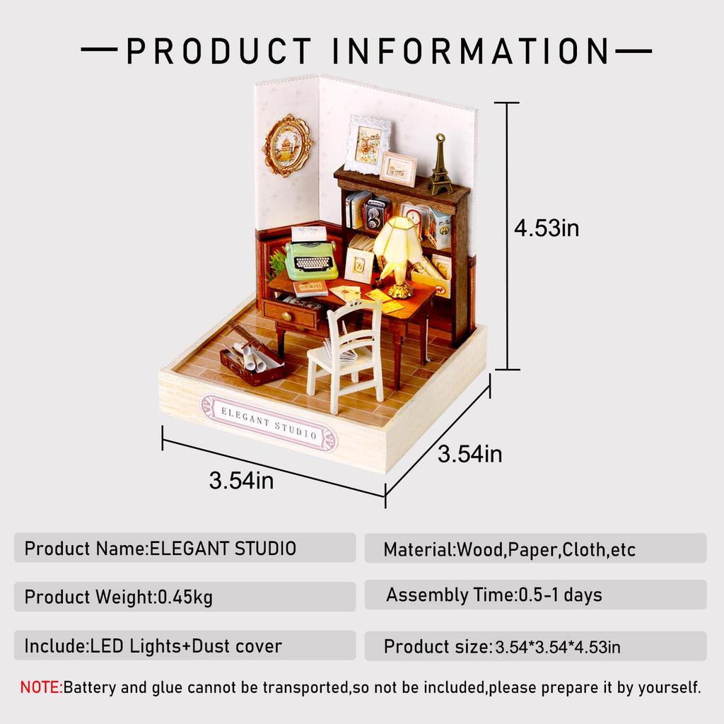 CUTEROOM Handmade DIY Dollhouse Miniature Kit Wooden Dollhouse with Dustproof LED Lights and Detailed Instructions - Furniture, Cover, (QT031)