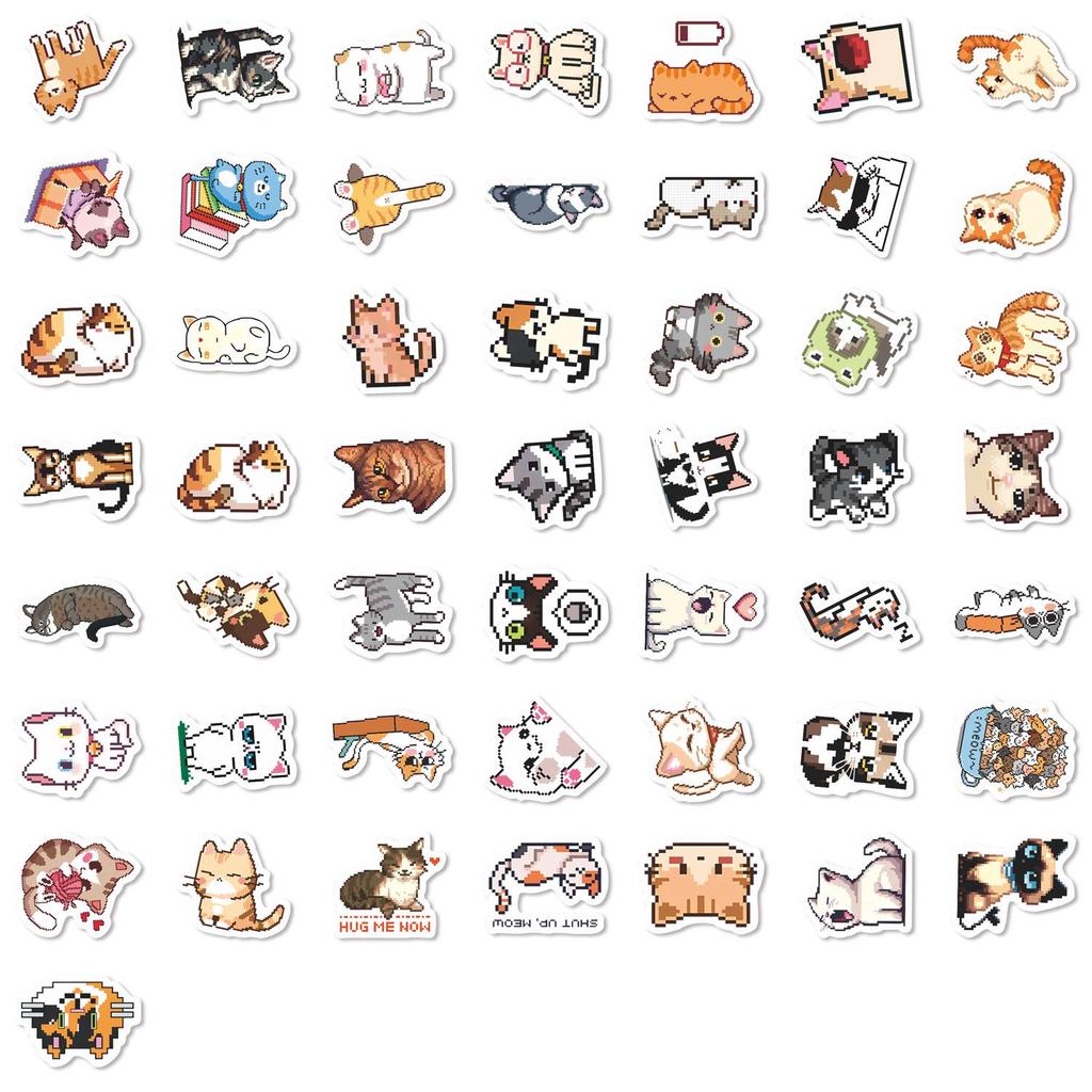 50 Adorable Pixel Kitten Stickers for Journals, Notebooks, Phones, and More