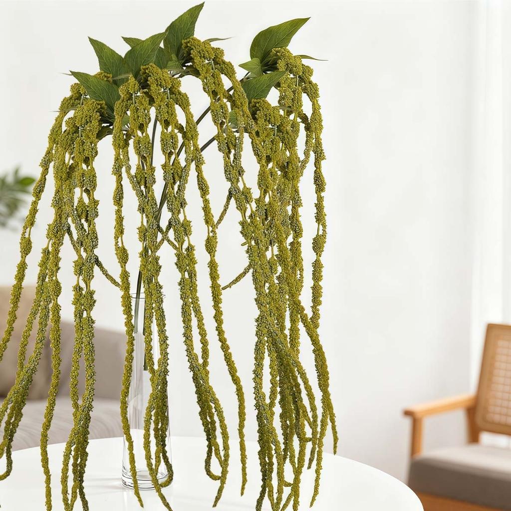 2 Pack Green Amaranth Artificial Flowers, 49.21 Inch Artificial Succulents Plants Fake Hanging Plants for Centerpieces Wedding Decor