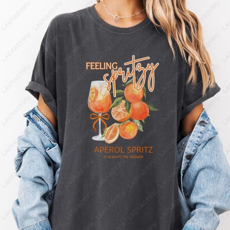Aperol Spritz Love At First Spritz Feeling TShirt Cocktail Lover Old Money Aesthetic Demure Coquette Men Women Cotton Adult Tees
