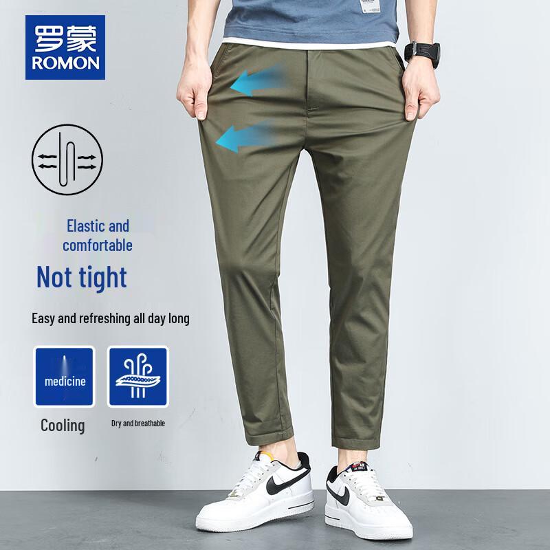 ROMON Men s High-Cotton Blend Straight Leg Casual Pants 30