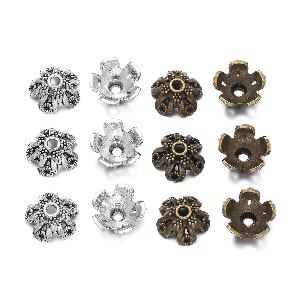 10pcs/Lot Antique Silver Color Alloy Leaf Flowers Bead End Caps for Jewelry Making Needlework Spacer Bead Caps DIY Accessories