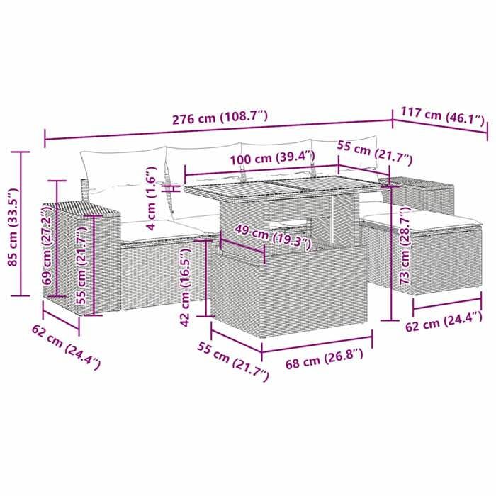 VidaXL Garden Lounge Set with Cushions 6 Pcs Beige Braided Resin 3327362