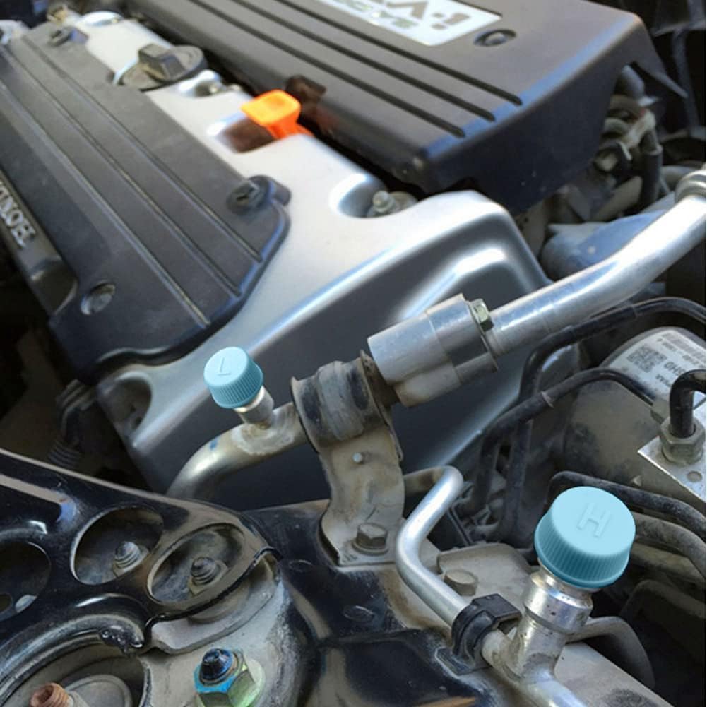 2 Blaue Ersatz-Ventilkappen für Hoch-/Niederdruck - Auslaufsicher R134a AC