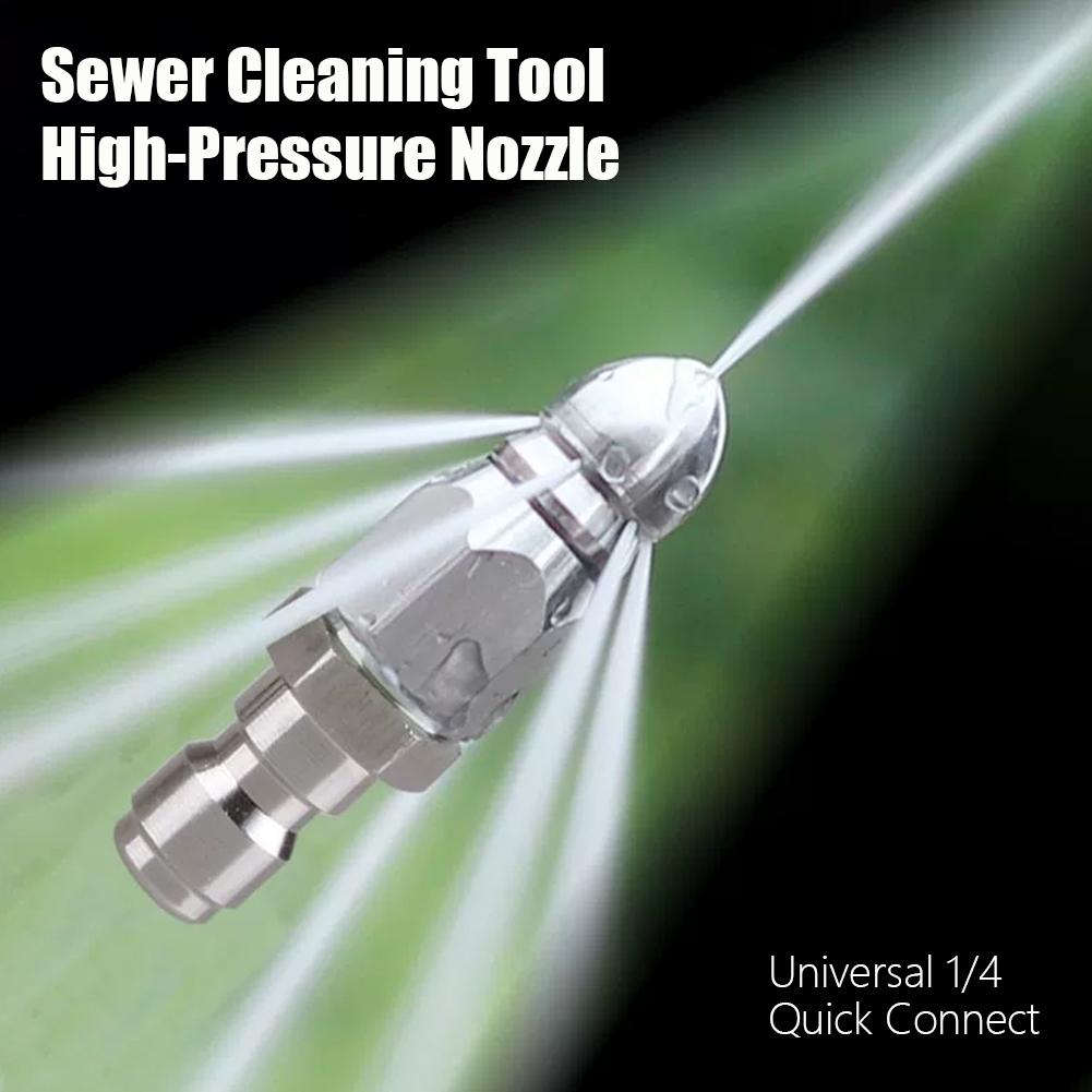 Wasserstrahl Hochdrucksprühdüse Abwasserreinigung 1/4" Edelstahl Hochdruckreiniger Schnellanschluss Abwasserschlauchdüse Werkzeug Wasser