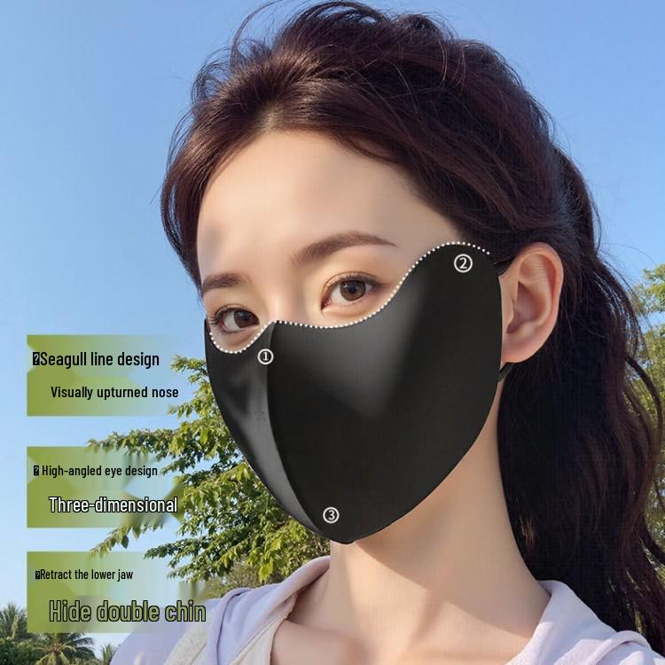 UPF50+ Breathable Sun Protection Face Mask with Adjustable Ear Straps for Outdoor Cycling, Spring/Summer Ice Silk 3D Design