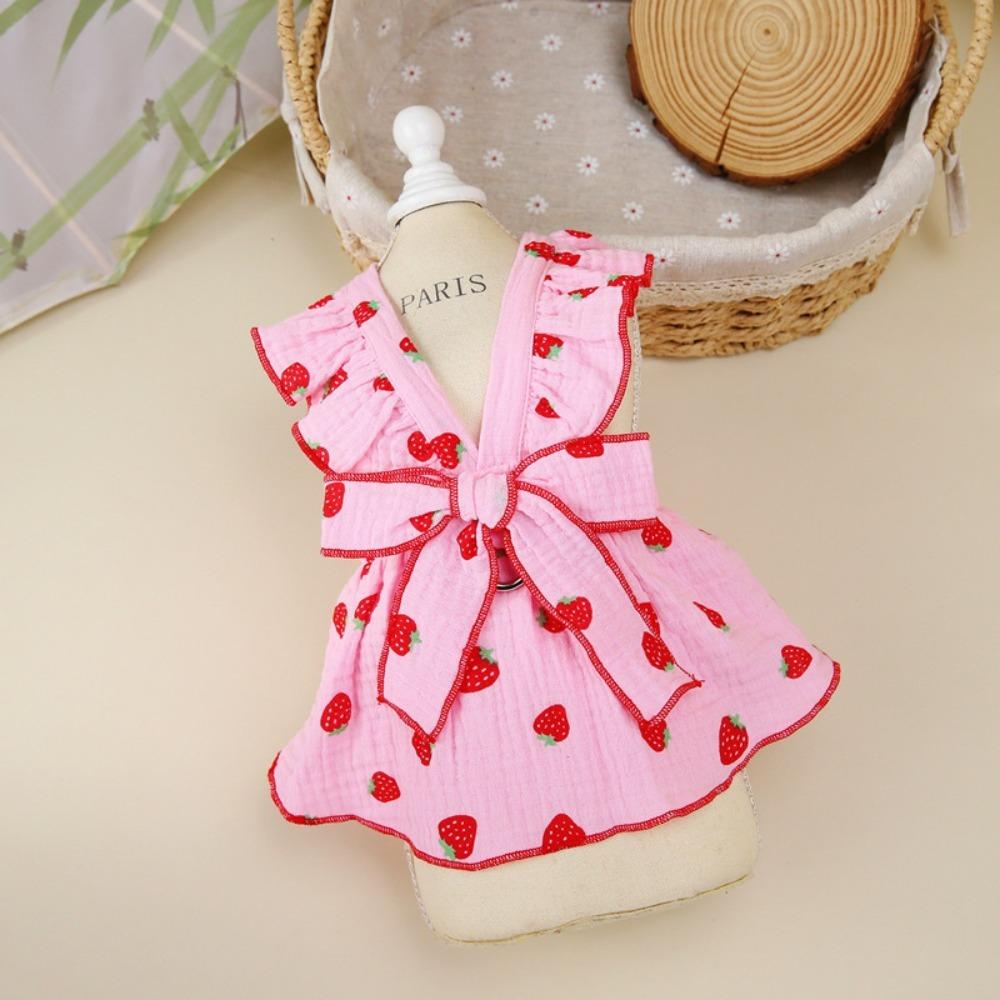 New Strawberry Print Pet Dog Dress Chihuahua Clothing Bow Summer Puppy Skirt Cool Sweet Dog Clothes Pet Supplies