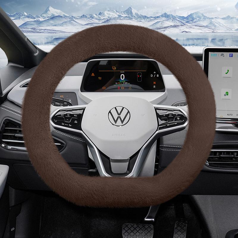 Suitable for Volkswagen Plush Steering Wheel Cover, Autumn and Winter Warm Non-Slip Protective Cover, Golf Tiguan Polo T-Roc Jetta Id.4 Id.3 Atlas