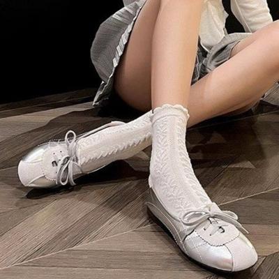 2024 Autumn New Fashion Women's Comfortable Bow Lace Casual Non-Slip Solid Color Flat Shoes