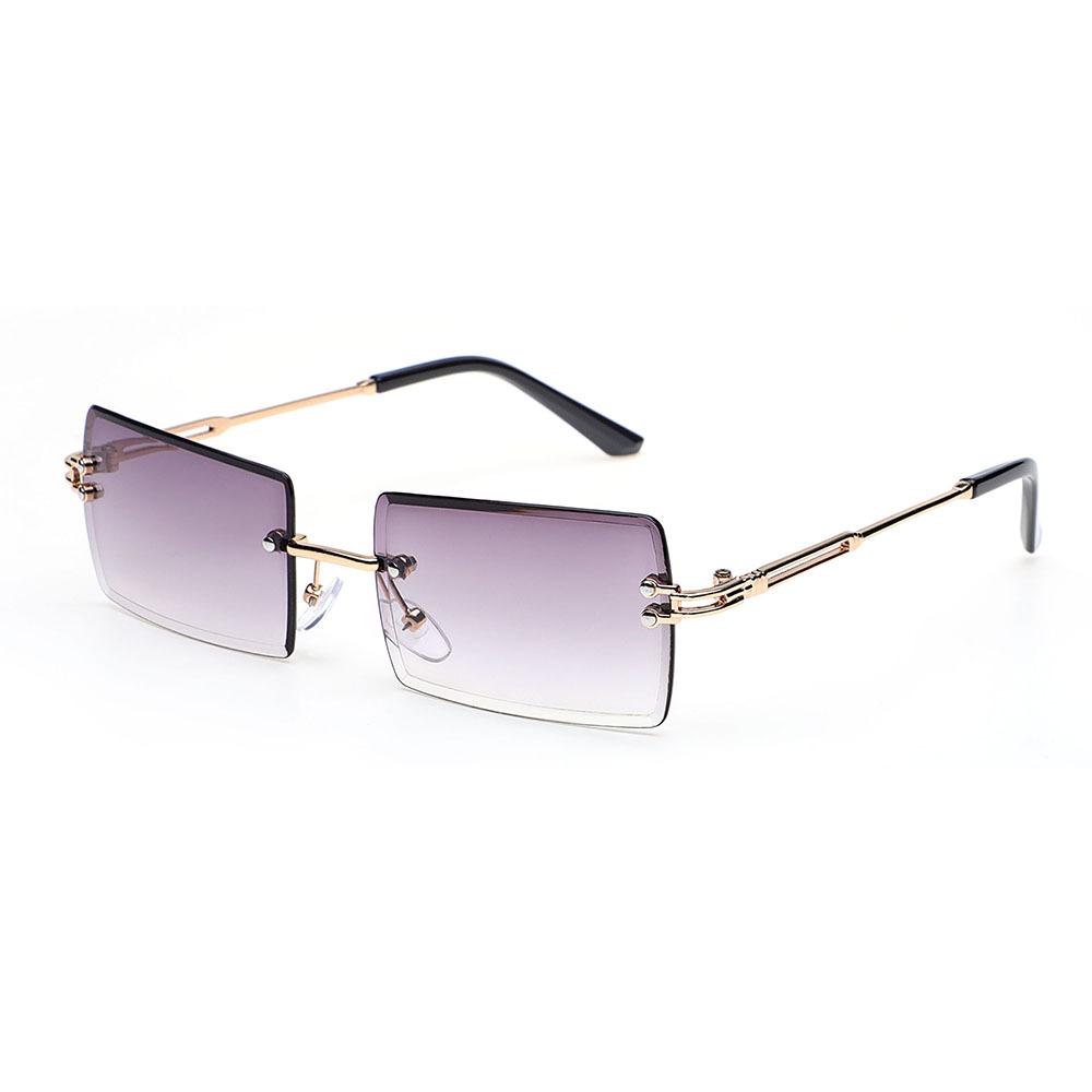 Retro Fashion Sunglasses Frameless Rectangle Gradient UV400 Women Summer Travel Metal Rimless